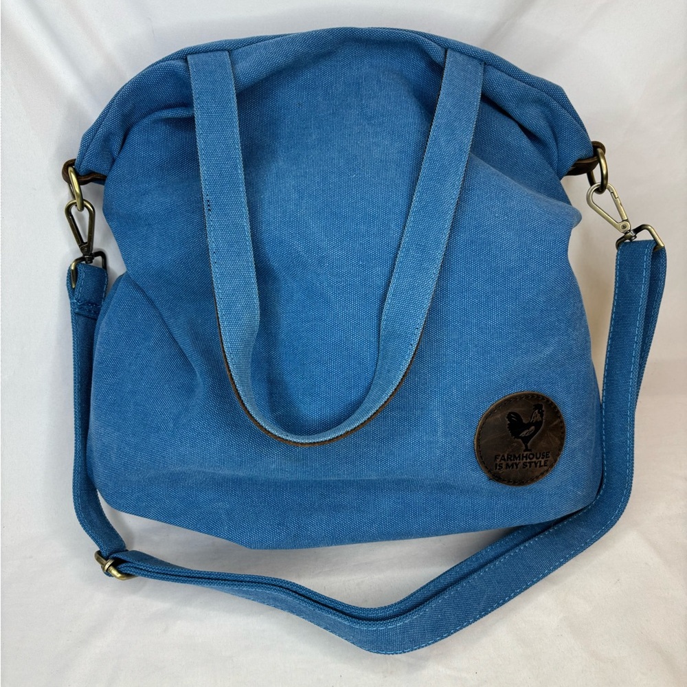 Farmhouse Is My Style‎ Blue Tote with leather accents and Zip Closure